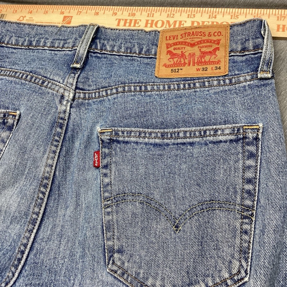 Men's Levi's 512 Slim‎ Fit Taper Size W32 L34 Distressed Blue Medium Wash